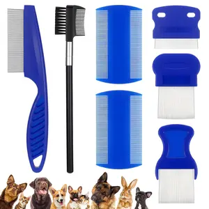 Household daily necessities 7 Pack Stainless Steel Dog Cat Grooming Combs Flea Lice Comb Dematting Comb With Rounded Teeth Double Sided Pet Tear Stain Remover Pet Lice Combs Set for Small Medium Large Pets
