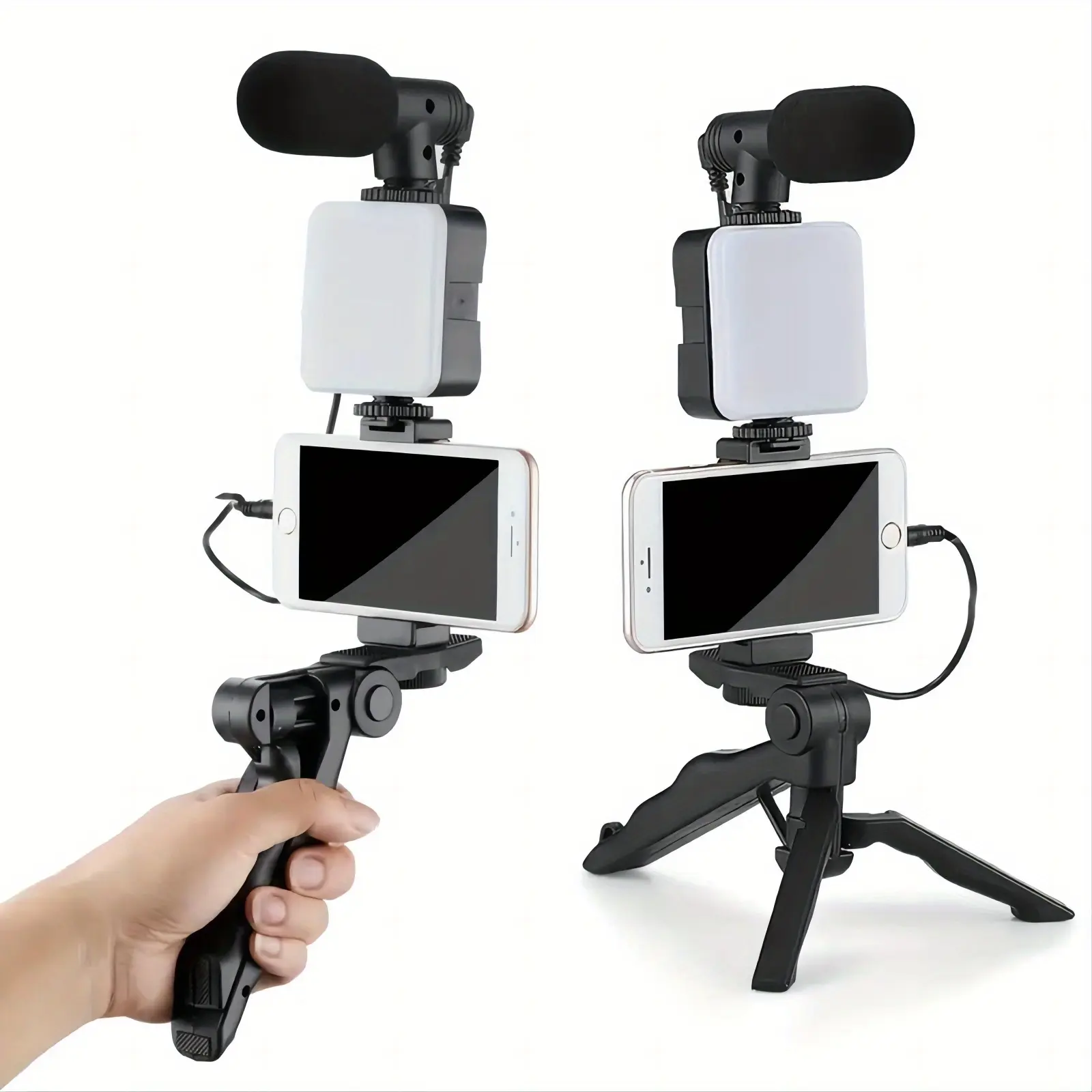 Portable foldable live streaming stand, portable tripod selfie stick with LED lights and microphone, Black phone holder, Selfie accessory.excellent gifts for Christmas and new year，Must-buy on Black Friday, Phone Tripod, Streaming Equipment, Content Creat