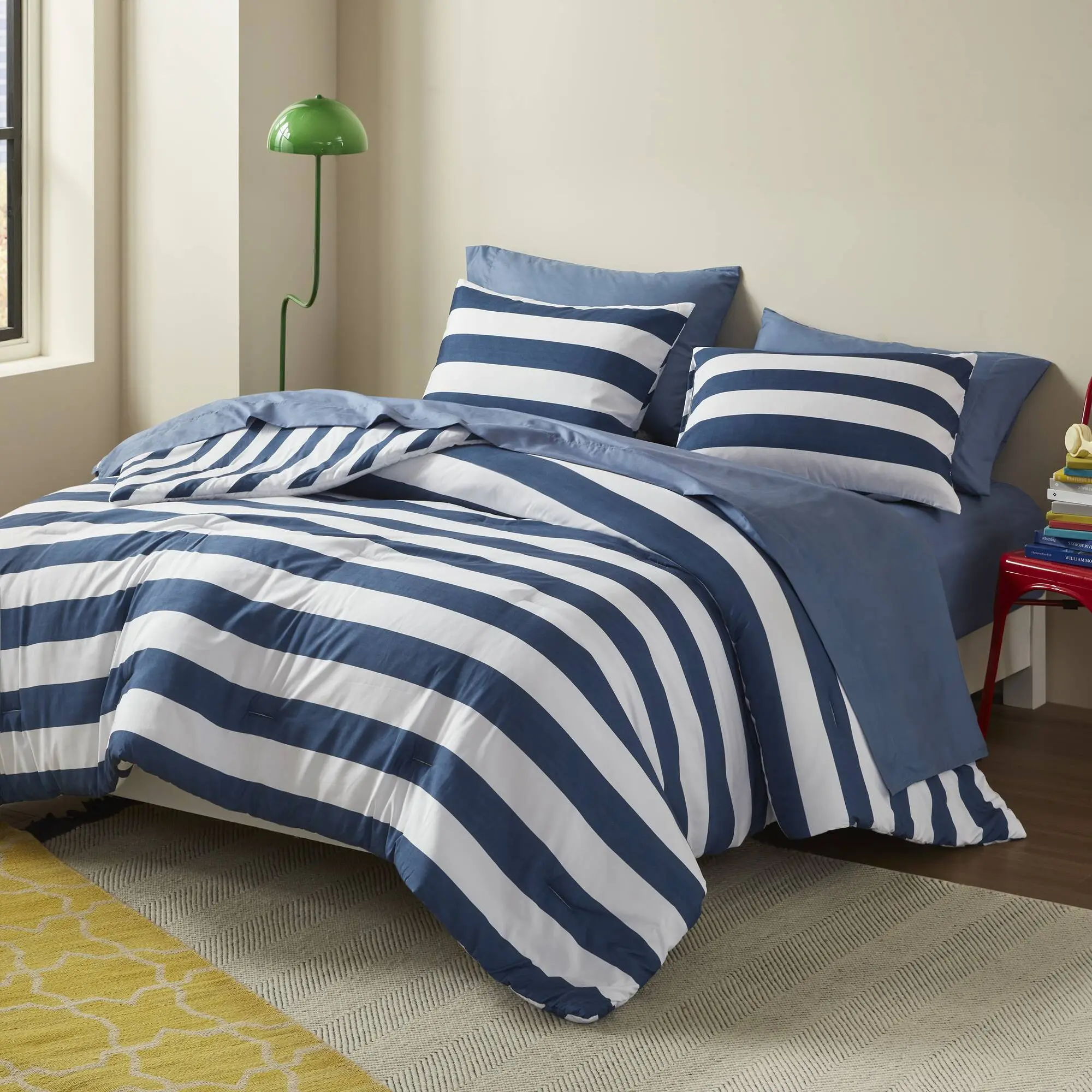 Durable Modern Striped Bedding Sets - Unique Textured Stripe Print Comforter Collection, 2-3 or 5-7 Pieces, for Cozy Sleep