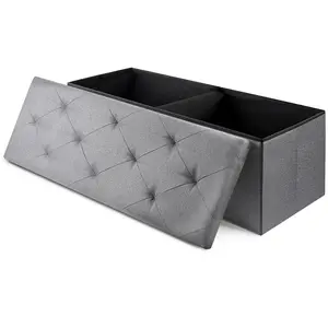 43-inch Foldable Storage Ottoman Bench – Padded Seat, Linen Upholstery, Multi-Use Foot Rest Stool for Bedroom, Living Room, Entryway – Supports 660 lbs, Grey