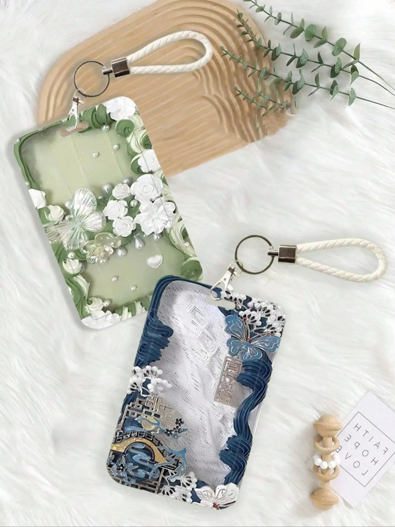 Oil Painting Flower Card Holder With Keychain, Plastic Id Badge Holder -Floral Oil Painting Design, Protect School And Office Cards, With Slide Cover, Card Lanyard, Removable Cardholder, Plastic Sleeve For Student Id, Meal Cards, Public Transit