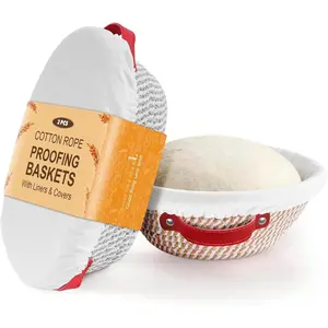 Banneton Bread Proofing Basket,9/10inch Round & Oval Cotton Rope Sourdough Proofing Basket with Liners & Covers,for Bread Making Baking Fermentation (2 Pack)