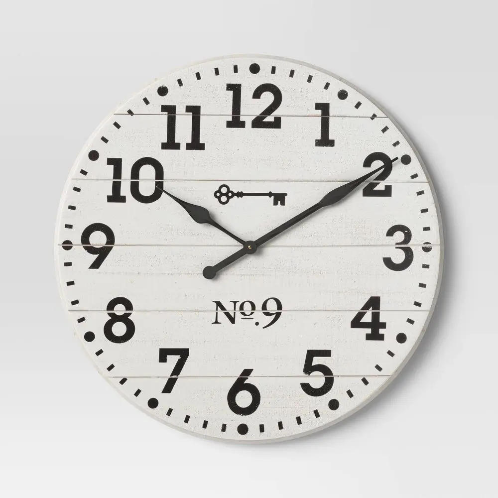 26" Farmhouse Wood Wall Clock White - Threshold: Rustic Indoor Timepiece Round Shape