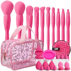 31-Piece Luxury Makeup Tool Set, 10 Professional Brushes, Waterproof Zippered Storage, Various Sponges, Cleaning Tools Included