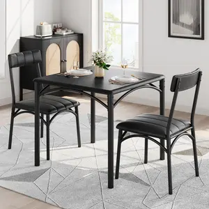 Dining Table Set for 2, Kitchen Table and Chairs for 2 with Upholstered Chairs, 3 Piece Dining Room Table Set, Square Kitchen Table Set for Small Space, Apartment, Studio, Rustic Black
