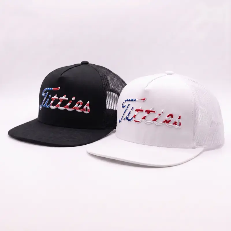 Baseball Style Trucker Hat for Men & Women with America and Titties Slogan, Adjustable Cap with Cool Mesh Back for Light All-Day Wear, Men's Hats