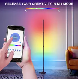 RGB Corner Floor Lamp, 63" Smart LED Light with WiFi App Control, Works with Alexa and Google Assistant, Color Changing with 16 Million Colors, Scene Modes, Music Sync for Living Room Bedroom