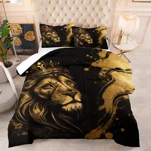 Lion Crown Pattern Comforter Set, Soft And Durable Bedding Set, Including 1 Comforter And 1 Or 2 Pillowcases, Suitable For Children And Adults Daily Holiday Birthday Gifts Bedroom Decorations