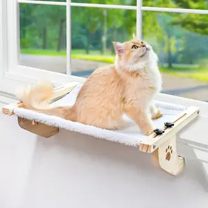 Cat Window Perch with Cushion Bed Sturdy Window Hammock Seat for Large Cats, Adjustable Sill Mount