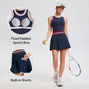 Women's 2-Piece Tennis Skirt Set - Sleeveless Crew Neck Vest, Pocketed Skort, Buttery Soft Tenniscore Aesthetic, Snatch Fit, Moisture-Wicking, Breathable Slimming Activewear for Tennis, Pickleball Summer Use, Women's 2 Piece Set