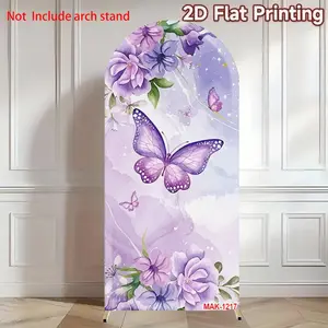Purple Butterfly Floral Wedding Arch Backdrop for Quinceanera Birthday Party & Bridal Shower Background Decor Party Decoration Supplies Double-Sided Spandex Fabric Wedding Arched Backdrop