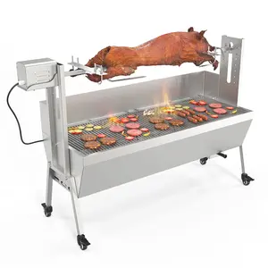 ROVSUN 46" Rotisserie Grill Kit 176 Lbs Capacity, Electric Rotisserie Grill Pig Lamb Spit Roaster Stand w/Lockable Wheels Wind Baffle Adjustable Height, BBQ Spit Rod for Outdoor Party Camping