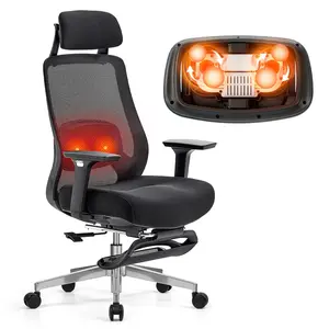 FLEXISPOT MasterEase Massage Office Chair with Footrest, High Back Ergonomic Desk Chair with Adjustable Headrest, 3D Armrests, 2D Lumbar Heated Massage, 4-Position Recline, Mesh Seat, Black