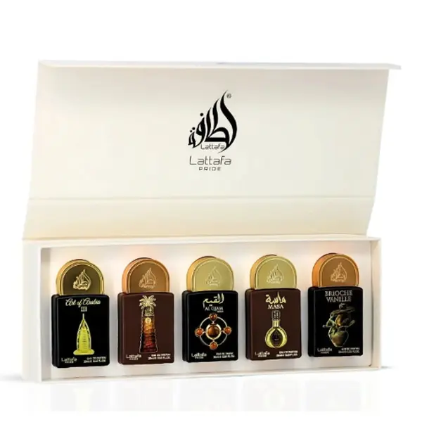 Lattafa Pride #4 Collection 5 Piece Mini Gift Set - Art of Arabia III, Ajwaa, Al Qiam Gold, Masa, Brioche Vanille - Luxurious Eau de Parfums