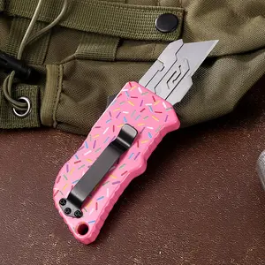 Aluminum retractable multi-function knife, including 5 spare blades - quick replacement, EDC tool pocket knife, heavy-duty cardboard carton slicer, suitable for daily home use, equipped with pocket clip and keyhole. Outdoor Survival Supplies Survival Gear