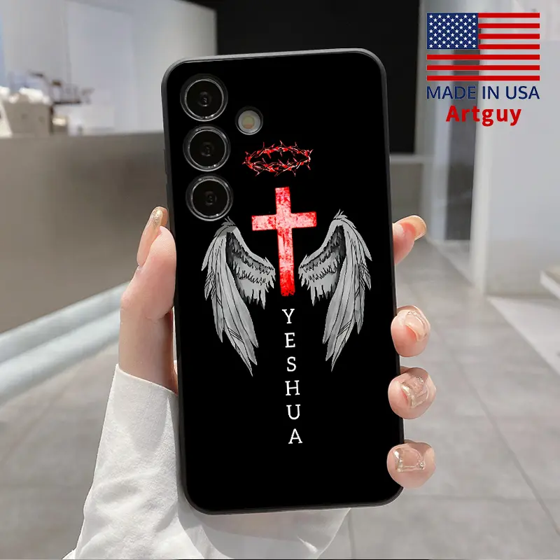 Rich Christian Symbolism Jesus Pattern Straight-Edge Smartphone Casing for Samsung S22-S25 Ultra Plus, Shockproof, Full Camera Protection, Durable Slim Silicone Cellphone Handheld Device Cover