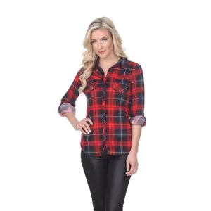 White Mark 17555-01-XL Oakley Stretchy Plaid Button Shirt, Red & Black - Extra Large