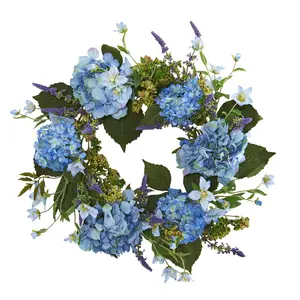 24” Artificial Blue Hydrangea Wreath