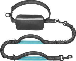 Iyoshop Hands Free Dog Leash with Zipper Pouch, Dual Padded Handles and Durable Bungee for Walking, Jogging and Running Your Dog (Medium, 8-25 Lbs, Black) iYoShop