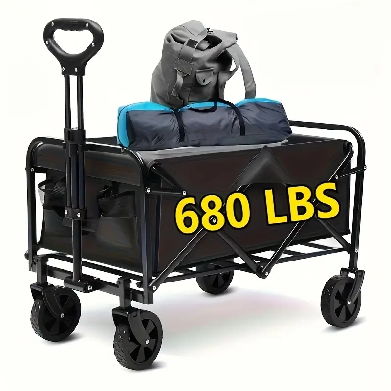 680LB Heavy Duty Foldable Wagon Cart, All Terrain Collapsible Utility Wagon for Beach Camping Grocery Outdoor with Cup Holders