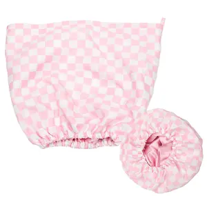Adjustable Plaid Shower Cap Three-Layer Waterproof Hair Care Cap High-End Fashion Essential for Washing Bathroom Accessory