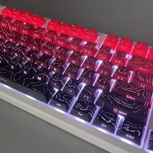 Hongyun PBT Keycaps - Red Gradient Terrain Backlit Keycap Set 133 Keys 60 65 75 100% Cherry Profile, Side Printing DoubleShot RGB Keycaps For Full Size MX Switch Gaming Keyboards