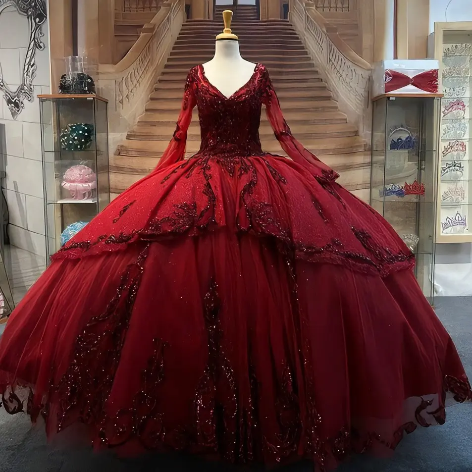 (Live 10) Red Long sleeve Stunning Quince DRESS