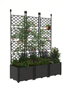 Gaomon 3 PCS Plastic Plant Box With Metal Trellis, Raised Garden Bed Planter For Climbing Plants, Outdoor Privacy Screen For Patio Balcony Backyard