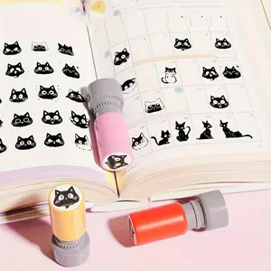 Cat Pattern Stamp, 1 Count Reusable Round Stamp, Office Stationery & Supplies for Students, Teacher Reward Stamp, Back to School Supplies