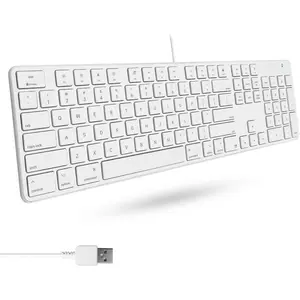 Slim USB Wired Keyboard for  and Windows PC - Full Size 104 Key Layout & 16 Shortcut  - Scissor Keycaps for Smooth Typing -  Wired Keyboard with Numeric Keypad