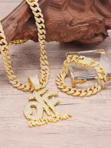 Hiphop Zircon Otf Letter Pendant Necklace, Custom Hip Hop Street Style Jewelry, Cuban Chain, Trendy Artisan Necklace, Letters Necklace