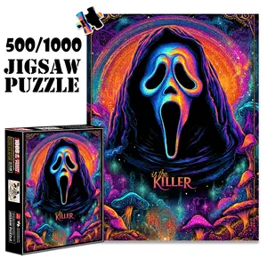1pc 1000 piece adult puzzle 70x50cm Neon Screaming Ghost with Mushrooms and "is the KILLER" Text 500 pieces paper jigsaw puzzle suitable for DIY creative games for adults and families, birthday an
