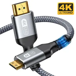 Mini HDMI to HDMI Cable, 1 Count High-Speed Braided HDMI-compatible Cable, Bi-Directional 2.0Cord for HDTV Tablet Camera