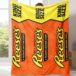 1pc Reese's Peanut Butter Chocolate Blanket, Food Themed Blanket, Soft Flannel Throw for Sofa Bed Couch, Warm Comfortable Lightweight Blanket for Home Office Travel Camping, Decorative Giftable Blankets, Flannel Cozy Blanket