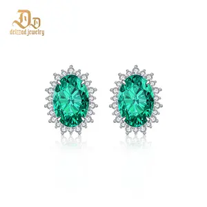 【exclusive in livestream】Delzzad Sunflower Stud Earrings Green Oval Cut Synthetic Moissanite S925 Stud Earrings Jewelry Perfect Birthday Mother’s Day Christmas Gift for Women Wedding Set