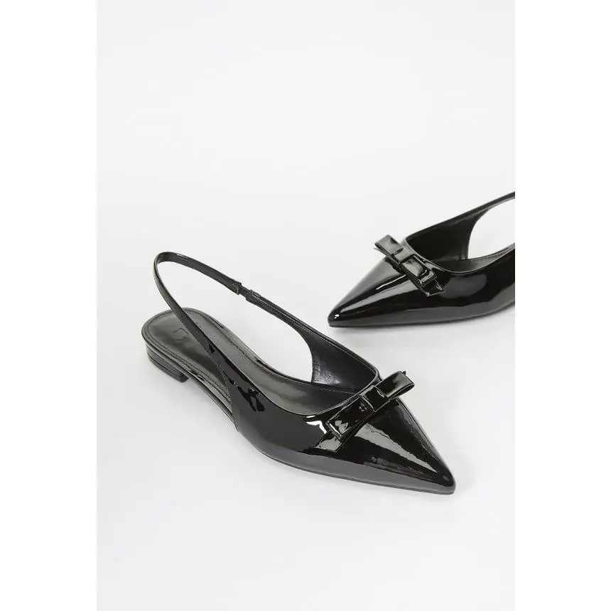 JUST FAB Women's Fashionable Elegant Pointed Toe Slingback Flat Leather Sandals - Elastic Strap, Bow Accent, Summer Footwear (Women's Shoe)