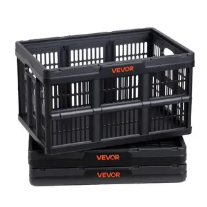 VEVOR Plastic Collapsible Storage Bins, 45L 3 Packs, Stackable Folding Storage Crates with Handles, Holds 33 lbs Per Bin, Foldable Heavy Duty Containers, Space-Saving Baskets, for Home Organizing