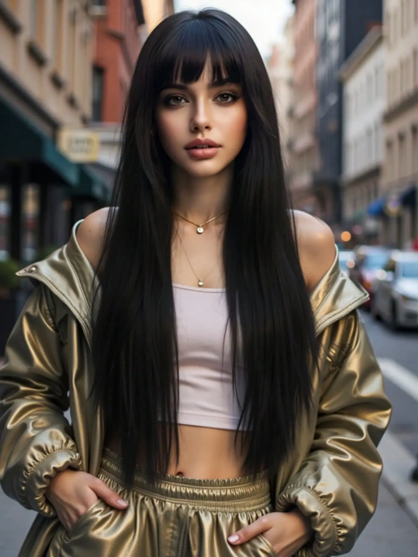 Women's Long Straight Wig with Bangs, Synthetic Fiber, Heat Resistant, Natural Look, Perfect for Halloween & Carnival