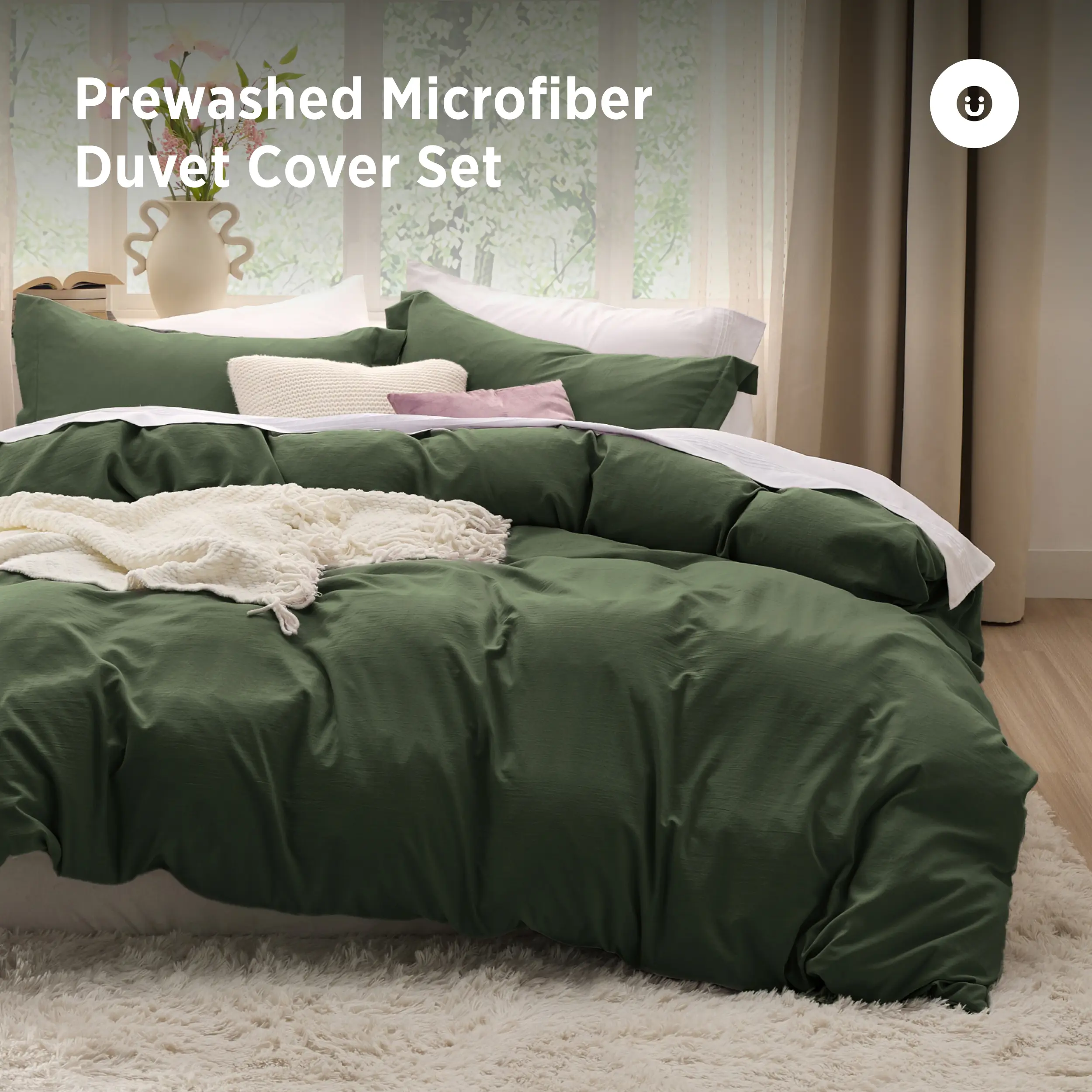 Bedsure White 3-Piece Prewashed Cotton-Like Polyester Duvet Cover Bedding Set, Home Goods, Lightweight, Includes 1 Zippered Cover & 2 Shams, Soft Texture for Cozy Nights, No Comforter
