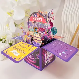 Happy Birthday 3D Pop-Up Card, Creative Paper Sculpture Greeting, Personalized Flower Theme, Perfect for Weddings, Engagements, Birthdays