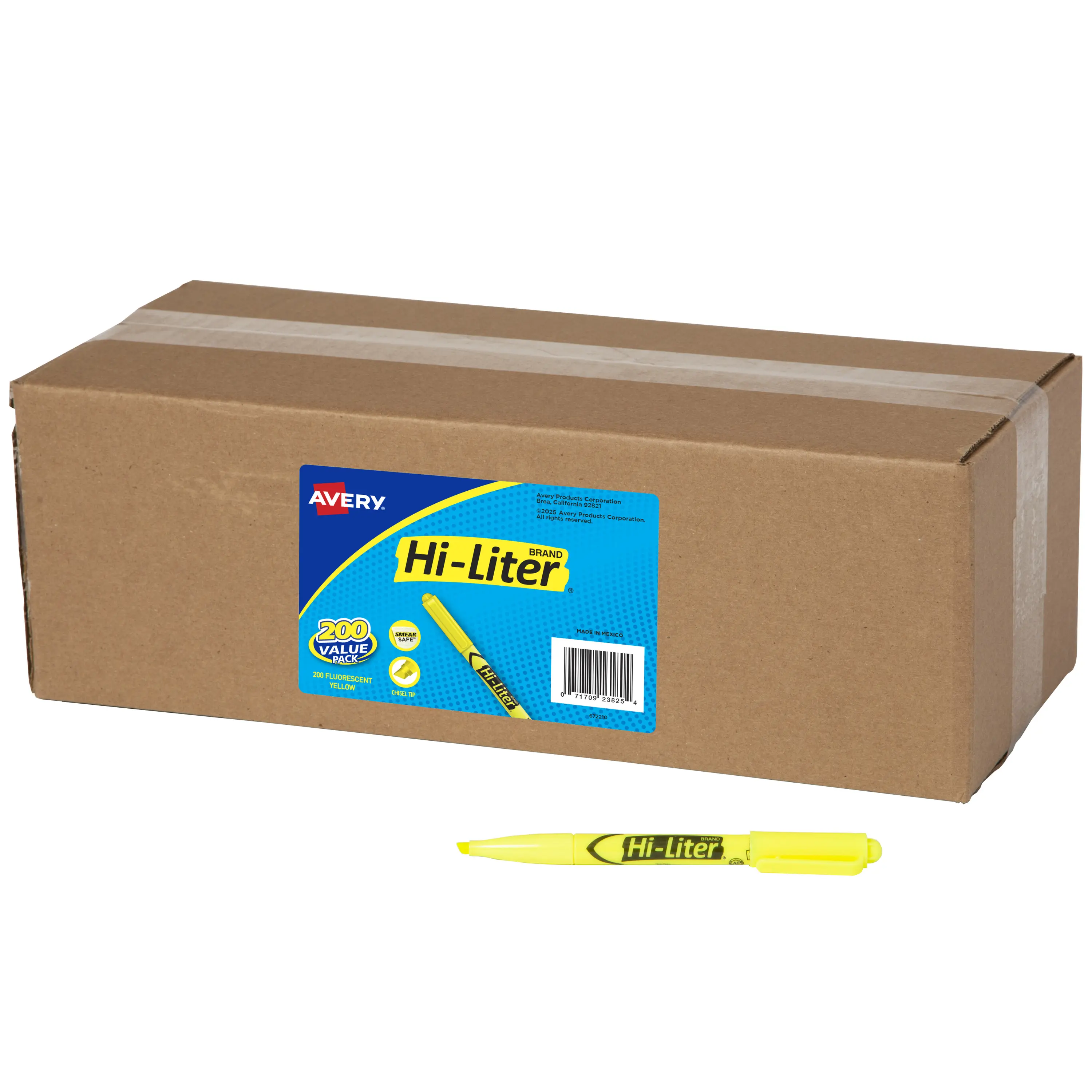 Avery Hi-Liter Value Pack Pen-Style Highlighters, Smear Safe Ink, 200 Fluorescent Yellow Highlighters (23825)