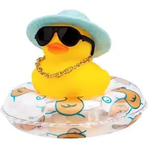 Car Rubber Duck Car Duck Decoration Dashboard Car Ornament for Car Dashboard Decoration Accessories with Mini Bachelor Cap Necklace and Sunglasses