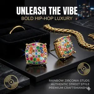 Unisex Square Rhinestone Stud Earrings — 2026 New Arrival | Men's Accessories & Gifts for Her | Versatile & Stylish | Summer Gift Box Limited Edition: 14K Gold-Plated Stud Earrings with Cubic Zirconia — Hypoallergenic Material