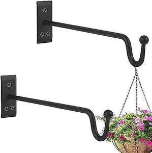 2-Pack 12-Inch Rust-Proof Coated Heavy-Duty Metal Hanging Plant Brackets, Multi-Purpose Matte Black Wall Hooks for Indoor/Outdoor Use, Ideal for Hanging Planters, Bird Feeders
