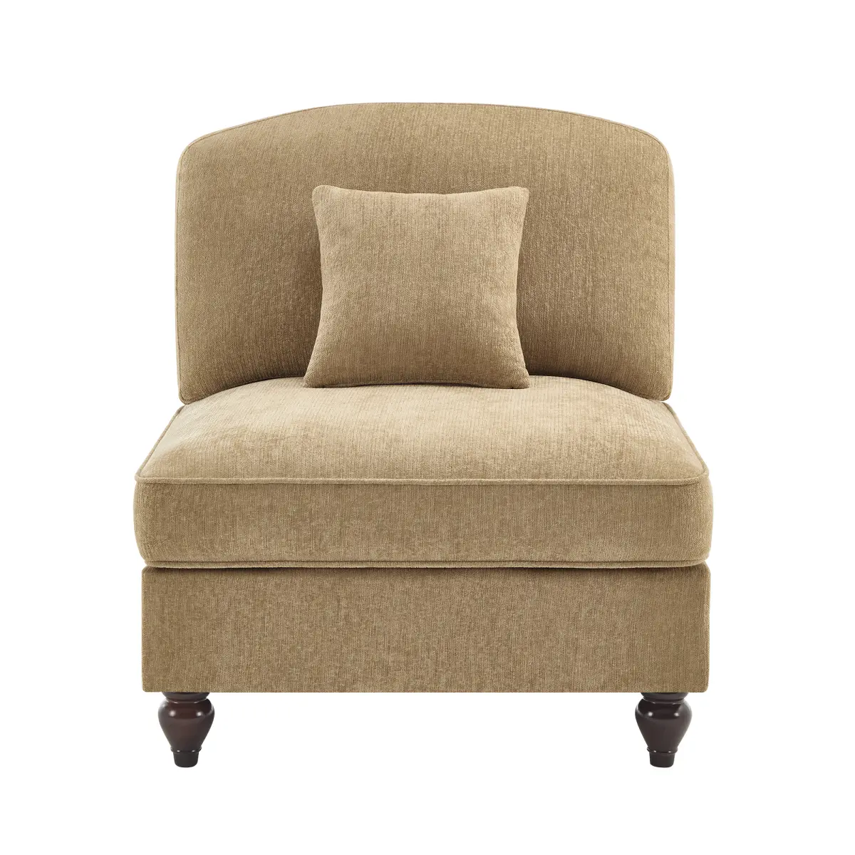 Light Coffee Curved Armless Comfy Couch - Sturdy Midcentury Modern 2-in-1 Reconfigurable Modular Sectional, 30.70x32.80x36.60 in, 1 Pillow, Detachable Ruffle Pleated Skirt, Soft High-Density Foam, Clean Aesthetic Small Room Living Room Apartment Furniture