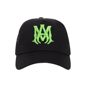 Amiri MA Logo Trucker Hat Black Neon Green