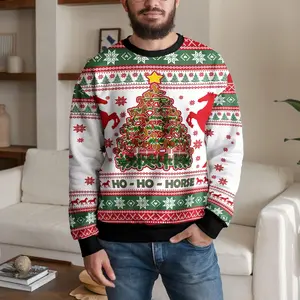 Funny Horse Christmas Tree Ugly Sweater, Funny Ho Ho Horse Holiday Sweatshirt, Equestrian Xmas Jumper Gift for Men Women Kids 4DW7TB