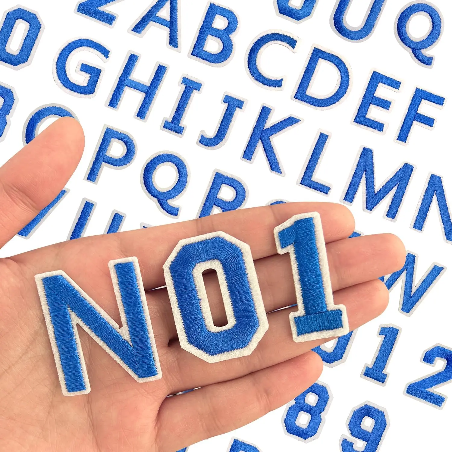 72-Piece Blue Embroidered Letters & Numbers Iron-On Patches - Unisex Hot-Melt Glue Embroidery Sets, Easy to Iron or Sew On, DIY Crafts Decor for Denim Jackets, T-Shirts