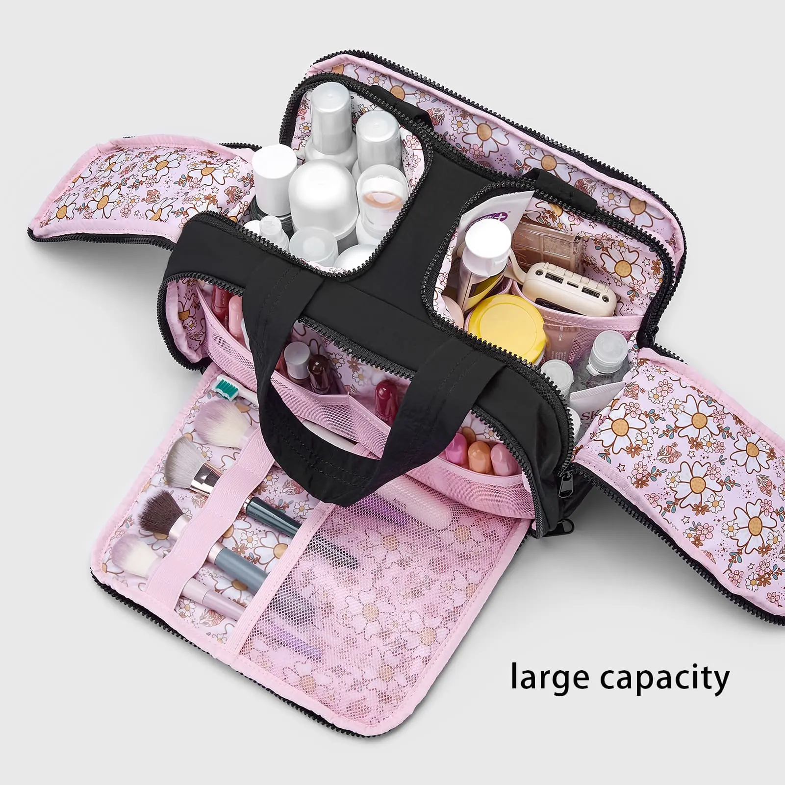 COZYLOUCIA Travel Makeup Bag for Women Wide-Opening Cosmetics Organizer with Handle, Makeup Storage Pouch for On-the-Go Toiletries & Accessories, Makeup Storage Bag, Travel Cosmetic Bags SummerWins
