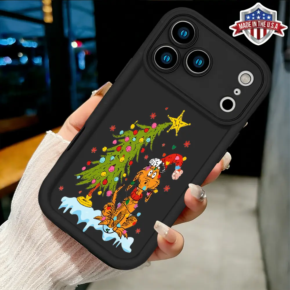 Cute Grinch Christmas Tree Cartoon Aesthetic TPU Phone Case - Casual Minimalist Shockproof Shell, Multi-Model for iPhone 17,16,15,14 Pro Max,13,12,11 Pro Max,XR,XS Plus,Air - Slim, Anti-Drop, Waterproof, Scratch-Resistant Full Body Protector Cover